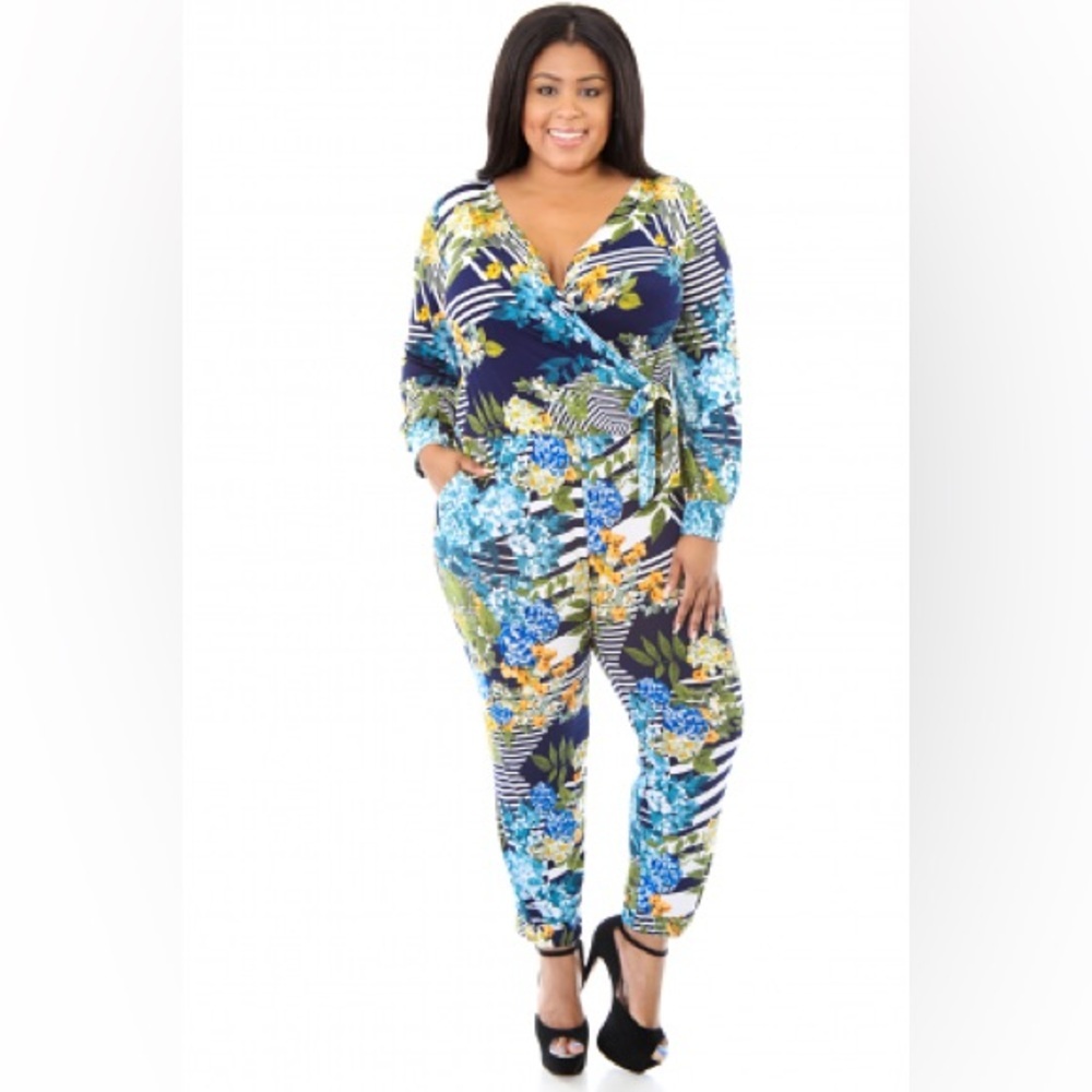 Good Time USA Bold Blue and Yellow Jumpsuit with Graphic Patterns Size S